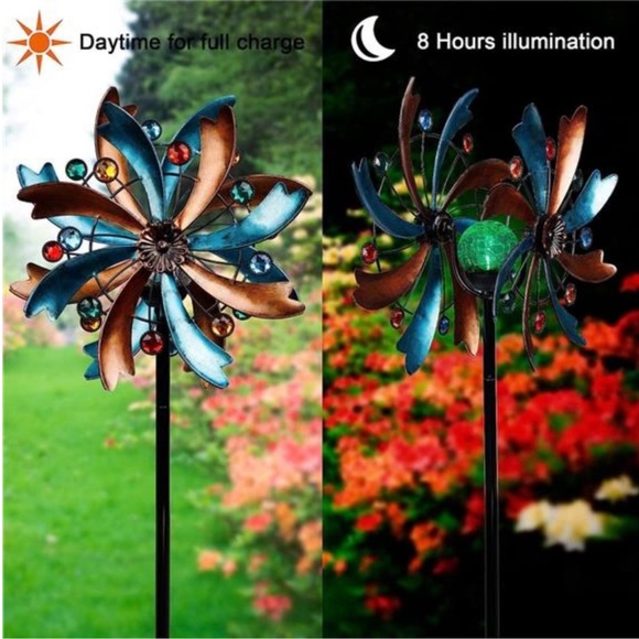 Solar Wind Spinner,56.3Inch Outdoor Metal Stake Yard Spinners,Garden WindCatcher - Picture 3 of 5